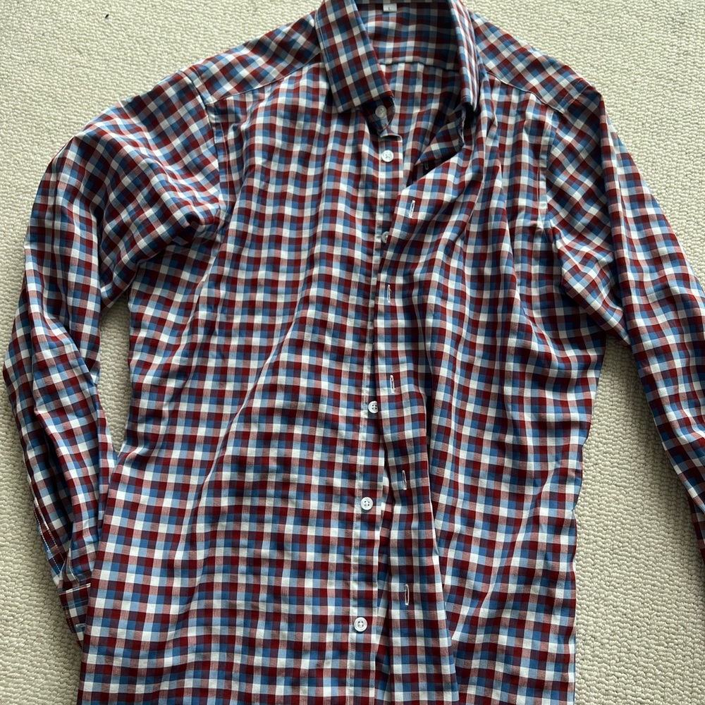 Red and Blue Dress Shirt with Classic Plaid Design